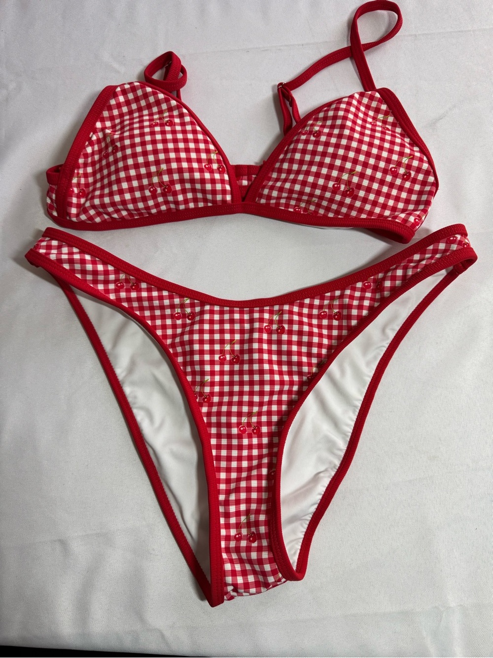 Wilo Red Gingham Bikini Set with Cherry Accent Size Large